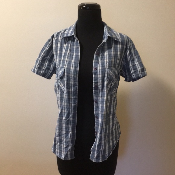 VTG 90s Arizona Jeans Short Sleeve Blue Plaid Shirt, S - Picture 3 of 7